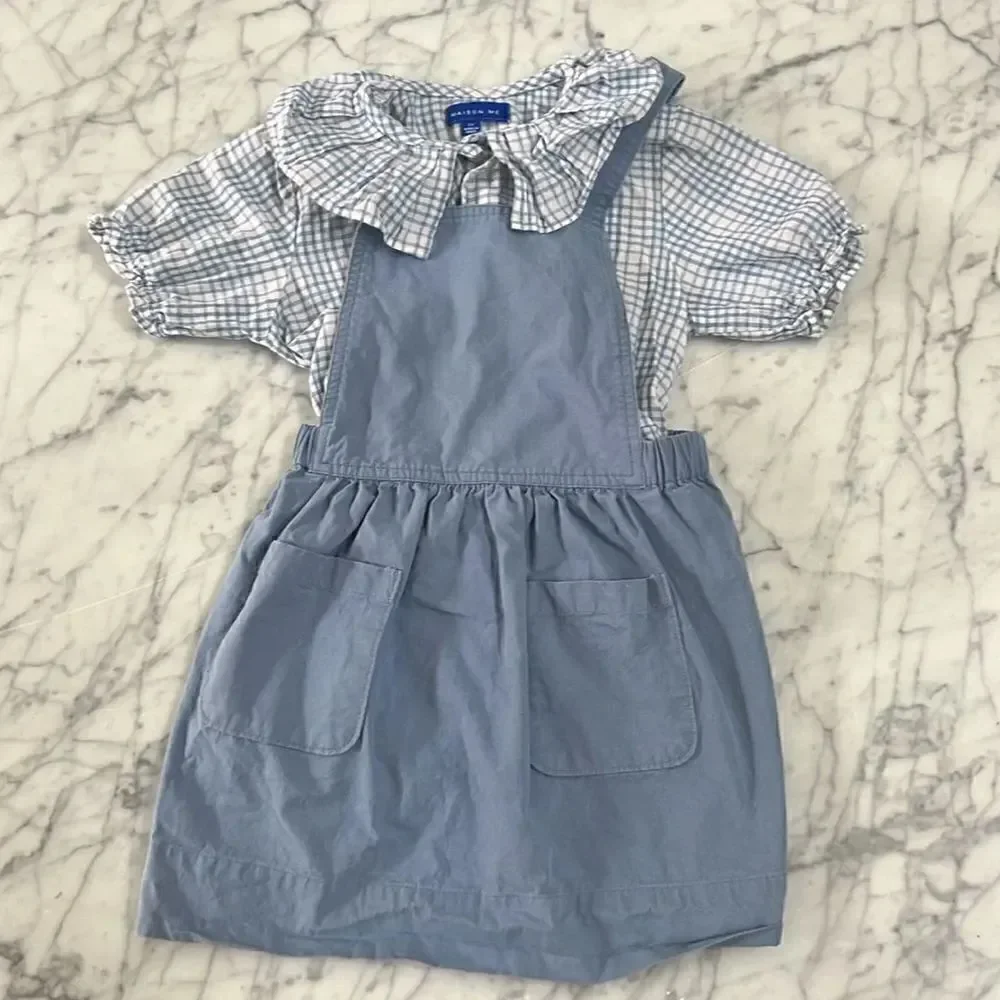 Maison Me Girl's Pinafore Dress with matching shirt Size 4/5
